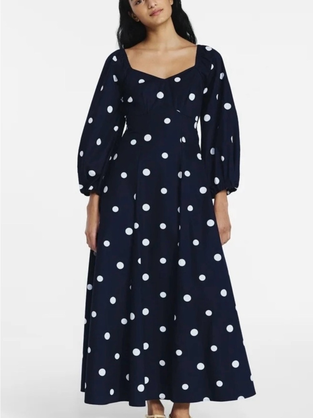 Free Assembly Navy and White Polka Dot Maxi Dress
